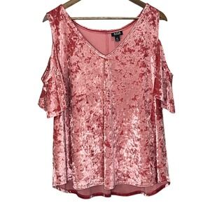 A.N.A Women Top Cold Shoulder S/S Tunic Pink Velvet Romantic Feminine Royal XXL